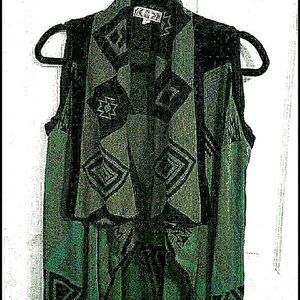 Boho Southwestern Aztec Waterfall Sleeveless Longline Open Cardigan Vest S